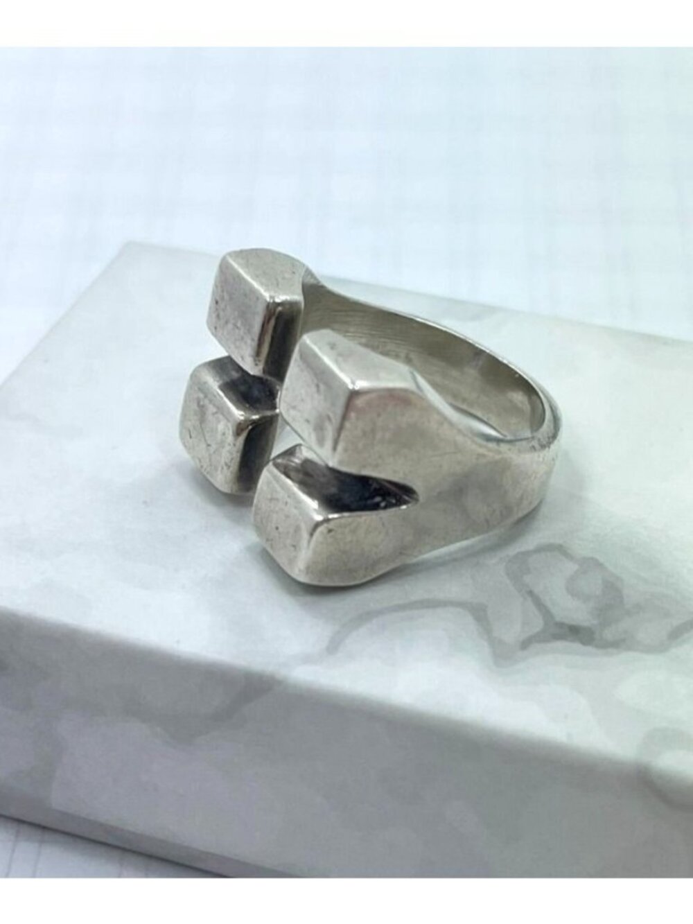 Vintage Mexican 925 Sterling Silver Geometric Block Ring Size 6 - Picture 3 of 7